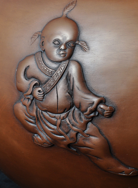 紫铜婴戏图缸摆件招财铜缸聚宝盆家居客厅酒柜玄关装饰品乔迁礼品