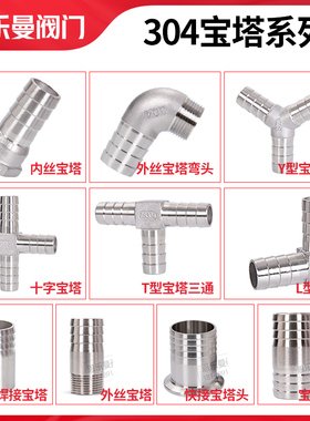 304不锈钢宝塔接头六角皮插2/4/6分变径皮接内丝外丝水管软管接头