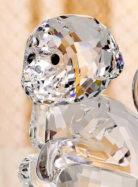 水晶小猴饰品十二生肖酒柜饰品圣诞吉祥物高端猴生日礼物