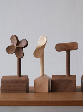 等风来 风车 实木 办公室饰品桌面客厅家居创意设计