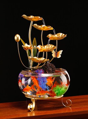 流水摆件循环水鱼缸桌面装y饰品铁艺客厅办公室家居开业礼品