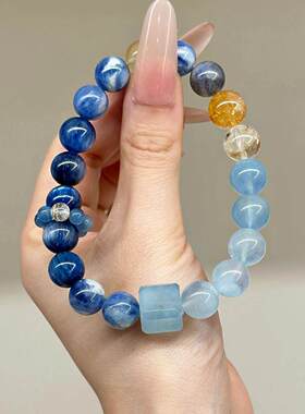 巧恩天然蓝晶石柠檬晶金发晶海蓝宝手链设计款梵高的星空原创设计