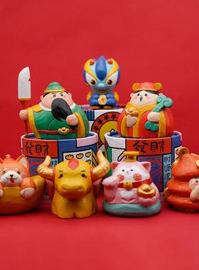 关公财神爷木雕摆件暴富办公室桌面招财貔貅国风潮玩新年生日礼物