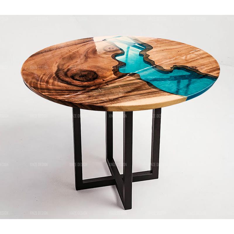 树脂河流桌茶几实木桌小户型轻奢现代简约2025新款网红花几客厅 - 图1
