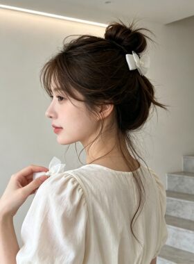 名狐韩系欧根纱珍珠蝴蝶结发夹