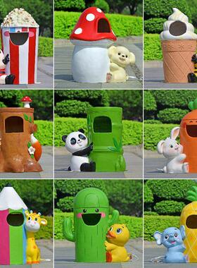 玻璃纤维卡通创意垃圾桶雕塑户外公园林风景区幼儿园发光动物装饰