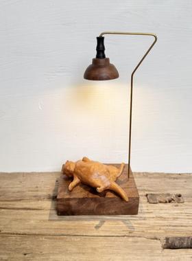 木雕小猫咪木质小夜灯家居店内装饰品桌面创意礼品奶油原木风摆件