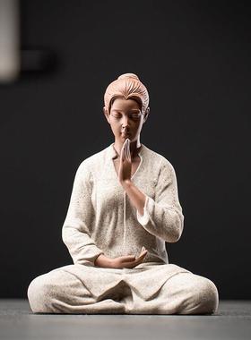 久造创意陶瓷中国风美女人物摆件禅意鱼缸造景家居客厅中式装饰品