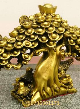 大号纯铜摇钱树发财树招财树铜公鸡招财母鸡铜母子鸡铜器摆件