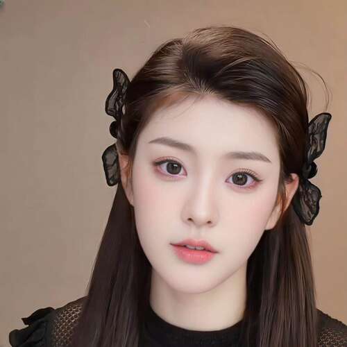 黑色蕾丝兔耳朵抓夹女刘海发夹女2026新款前额侧边公主头发卡头饰 - 图1