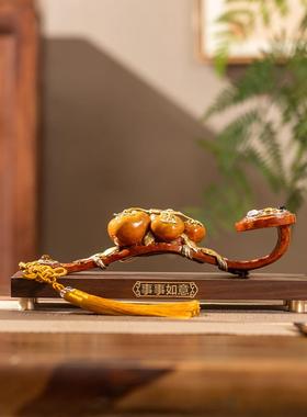 朱秉仁铜制万事如意柿子如意摆件入口大厅客厅摆件乔迁生日礼物