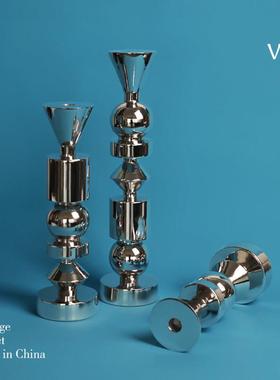 梵其进口轻奢法式银色烛台摆件北欧家居氛围感烛光晚餐装饰蜡烛台