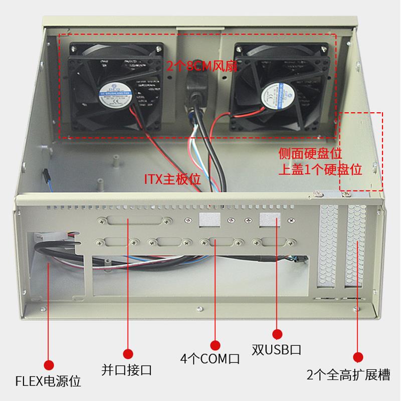 Wall-mounted industrial control chassis 2-slot multi-serial port itx motherboard CNC laser industrial equipment IPC computer host