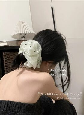 法式温柔波点大肠发圈女头花2026新款珠光纱韩系时尚头绳发绳发饰