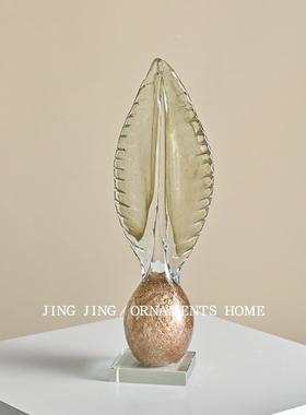 欧式创意金色羽毛玻璃摆件家居玄关电视柜桌面装饰摆件玻璃高级感