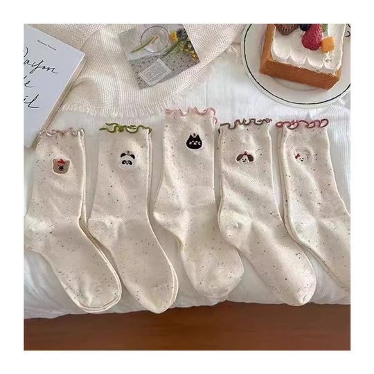 Cute socks for women in spring and autumn jacquard fungus cartoon mid-calf socks summer thin cartoon socks fungus edge pile socks