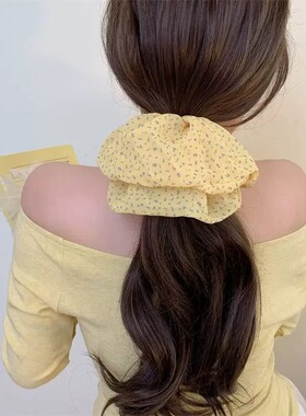 黄色小碎花大肠发圈~法式扎头发2025四季新款高级感发绳头绳女