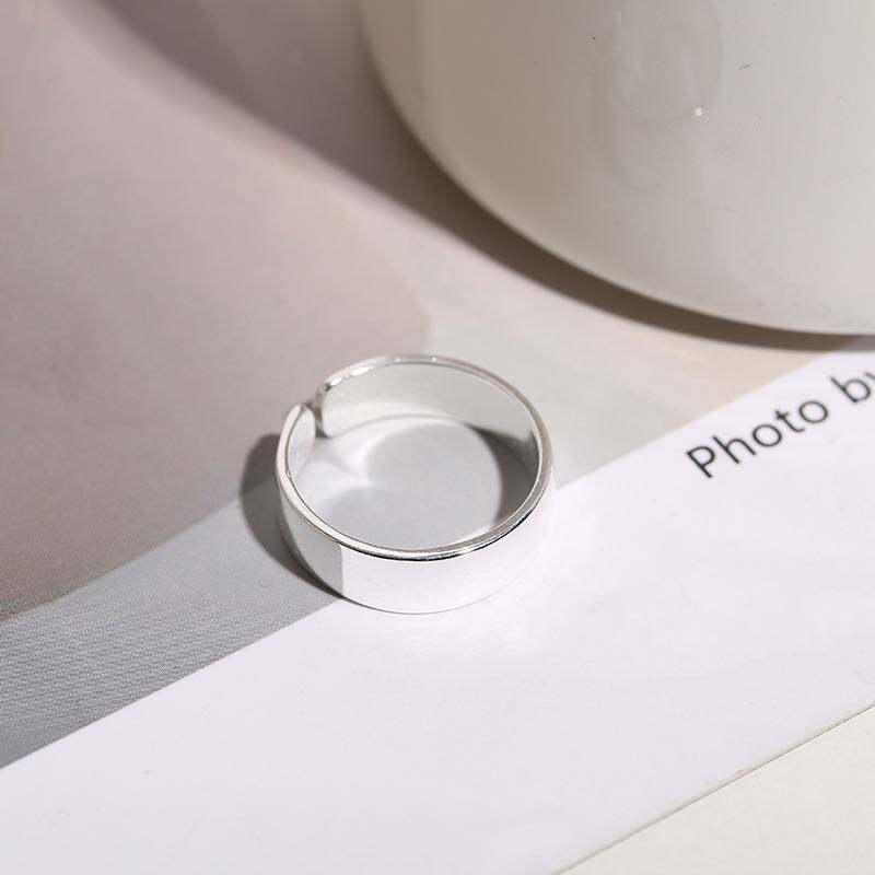S925 sterling silver open ring ins Korean style versatile minimalist aperture glossy ring mix and match trendy ring for women