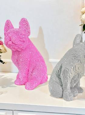 爆款轻奢洒金积木坐姿法斗摆件创意家居玄关客厅好物装饰树脂工艺