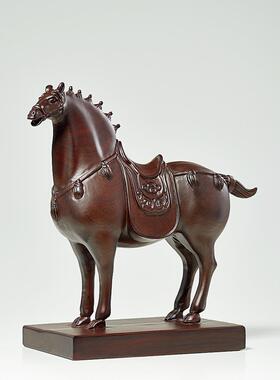 黑檀木雕唐马摆件实木工艺品马到成功客厅酒柜玄关办公室开业礼品