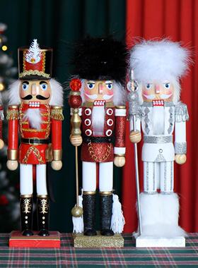 新品35CM胡桃夹子闪粉红色姜饼人打鼓士兵圣诞节情侣送礼桌面摆放