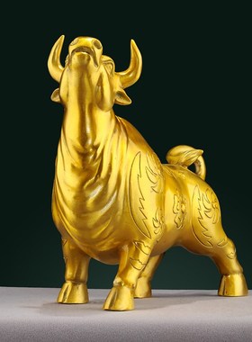 纯黄铜牛摆件股票旺市金牛生肖牛大号家居客厅办公室装饰礼品摆设