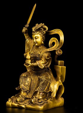 黄铜九天玄女摆件站孔雀像圣母客厅家居玄关寺庙装饰工艺品镇宅