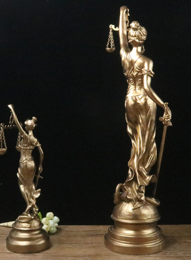 仿铜司法公平公正正义女神忒弥斯雕塑雕像律师办公室法律天平摆件