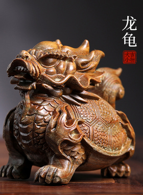 天然紫檀玉檀绿檀木战甲龙龟木雕转运文玩招财小