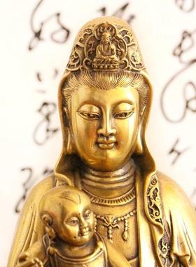 铜观音佛像铜观音摆件求仔送仔南海观音观世音娘娘佛铜像黄铜