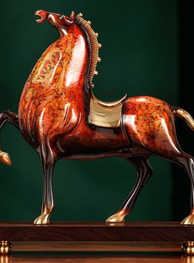全铜唐马摆件马到成功大漆工艺品办公室客厅玄关装饰乔迁开业礼品
