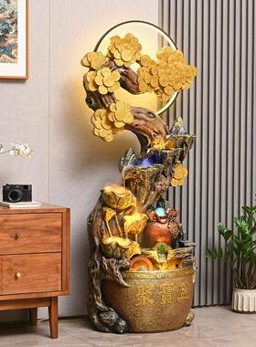 中式摇钱树流水摆件循环水店铺公司家居客厅风水轮开业招财摇钱树