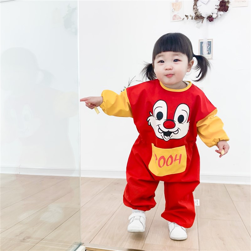 宝宝吃饭罩衣防水连体衣婴儿爬爬服儿童画画全身防脏爬行秋冬外穿 - 图0