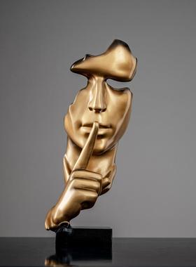 创意现代办公室装饰品家居思考者人物雕塑客厅电视柜沉默是金摆件