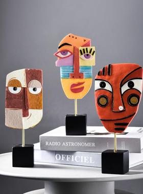 INS北欧风树脂工艺品创意客厅酒柜装饰摆设 抽象人脸艺术摆件