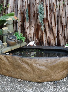 花园庭院室外假山喷泉流水景养鱼池鱼缸加深水池小院装饰造景摆件