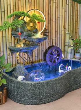 迎客松田园流水喷泉户外循环水造景庭院别墅装饰摆件阳台花园鱼池