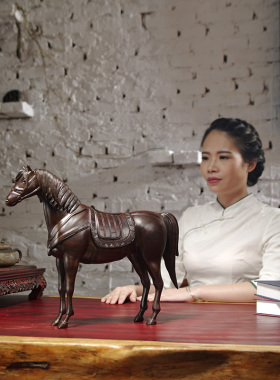 黑檀木雕马到成功摆件实木雕刻唐马家居客厅办公装饰红木工艺礼品