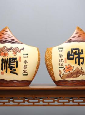 鱼客厅酒柜摆件隔断玄关装饰品对小陶瓷入户中式博W古架工艺进门