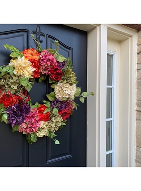 春夏季仿真绣球花前门花环全年五颜六色仿真牡丹花圈前门墙挂装饰