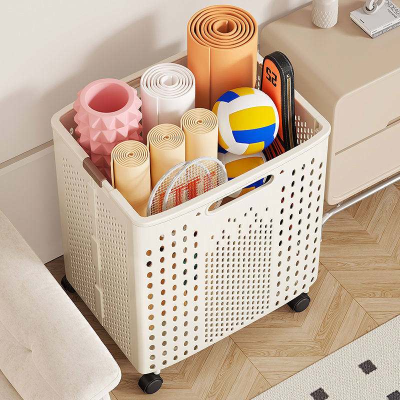 瑜伽垫收纳筐带轮家用羽毛球拍收纳架杂物篮健身运动器材收纳,淘宝优惠券,粉丝福利购,淘宝优惠卷
