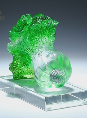 山东淄博琉璃翡翠玉百财小白菜摆件高级感客厅招财轻奢水晶工艺礼
