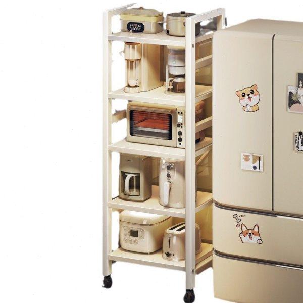 厨房置物架窄款落地多层收纳架烤箱微波炉多功能储物架抽屉家用白,淘宝优惠券,粉丝福利购,淘宝优惠卷