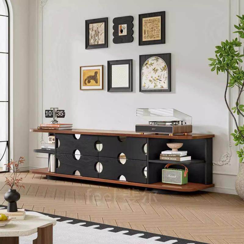 feel斐尔法式复古小户型客厅实木电视柜中古风黑色地柜一体整装,淘宝优惠券,粉丝福利购,淘宝优惠卷