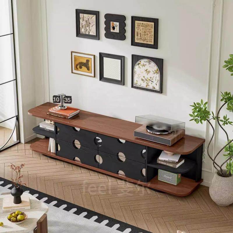 feel斐尔法式复古小户型客厅实木电视柜中古风黑色地柜一体整装,淘宝优惠券,粉丝福利购,淘宝优惠卷