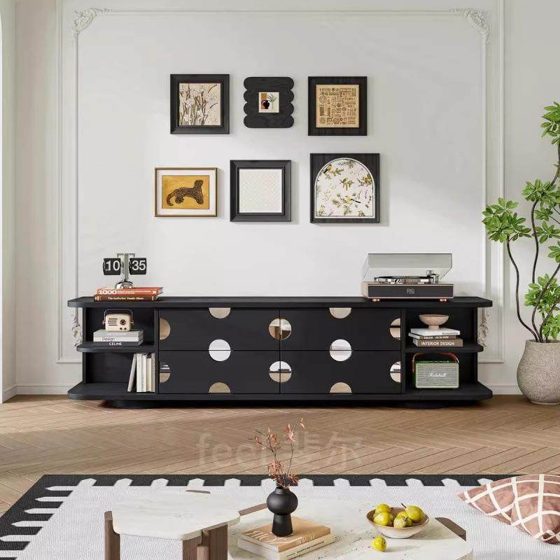 feel斐尔法式复古小户型客厅实木电视柜中古风黑色地柜一体整装,淘宝优惠券,粉丝福利购,淘宝优惠卷