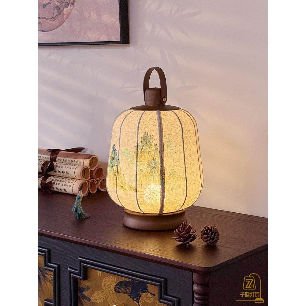 宋代美学新中式覆古手绘灯笼茶室禅意书房卧室床头氛围手提台灯,淘宝优惠券,粉丝福利购,淘宝优惠卷