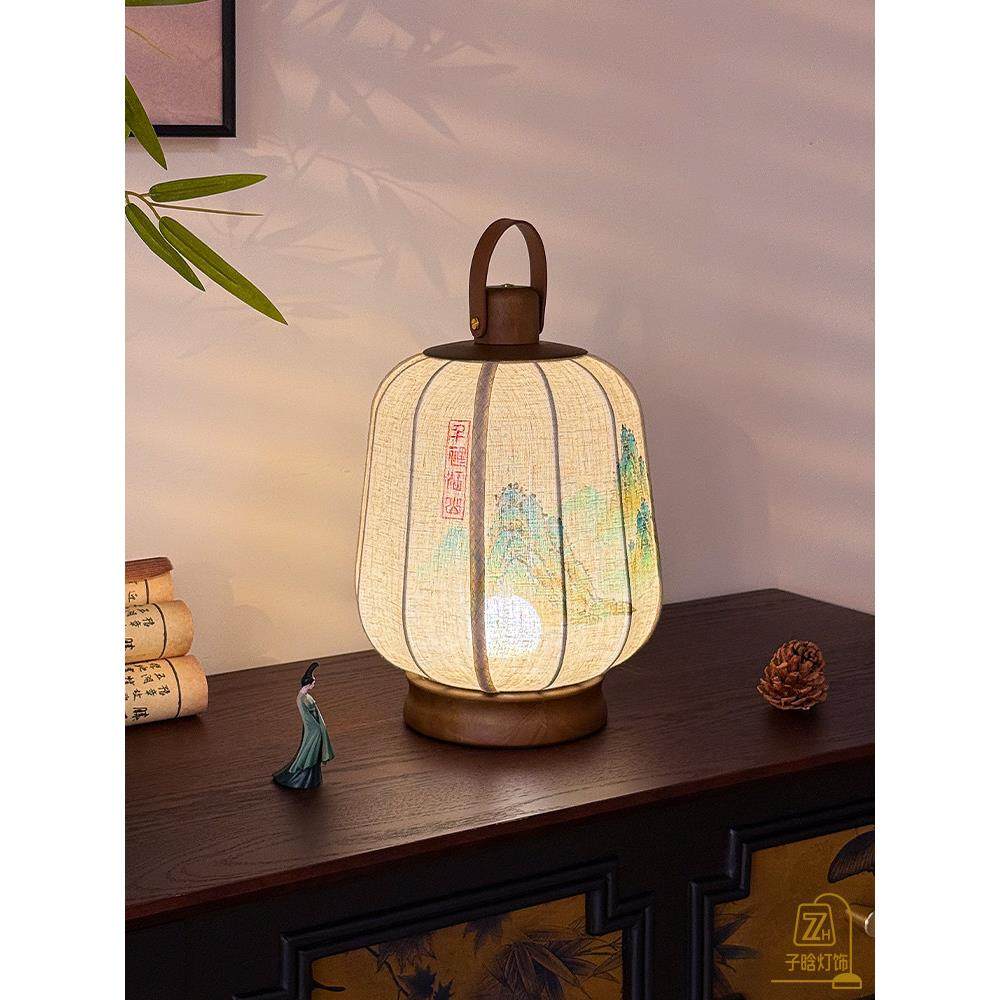 宋代美学新中式覆古手绘灯笼茶室禅意书房卧室床头氛围手提台灯,淘宝优惠券,粉丝福利购,淘宝优惠卷