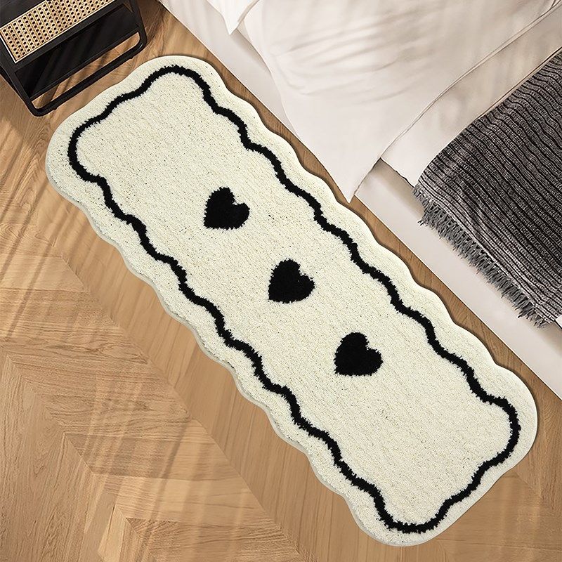 黑白爱心地毯卧室床边毯高级感少女房间毛绒脚垫主卧床前长条地垫,淘宝优惠券,粉丝福利购,淘宝优惠卷
