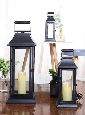 电子蜡烛锻铁玻璃落地式风灯中国覆古便携式防风烛台户外庭院烛台